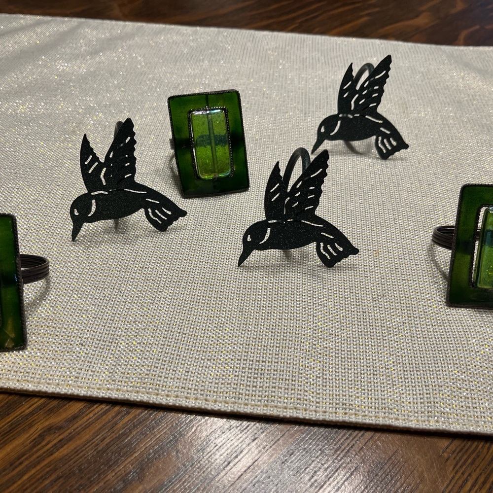 Black and Green Hummingbird and Stone Napkin Rings